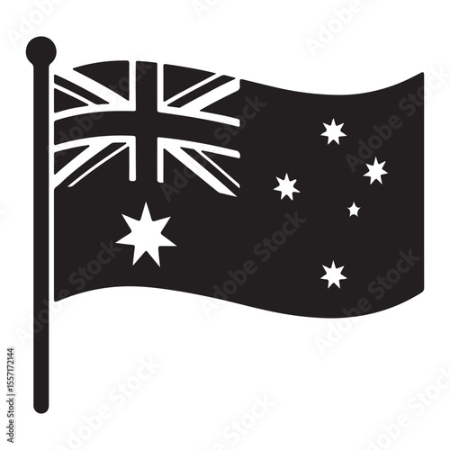 Silhouette of kangaroo with Australian flag in outback background