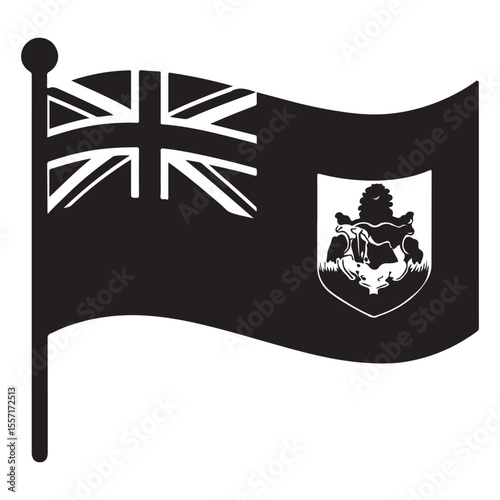 Bermuda flag waving over pink sand beach silhouette