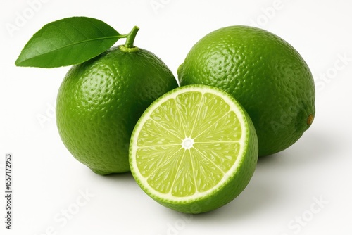 Vibrant fresh limes set against a plain white backdrop