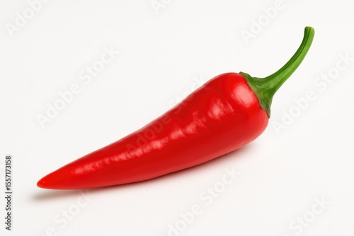Vivid red chili pepper on a plain white backdrop