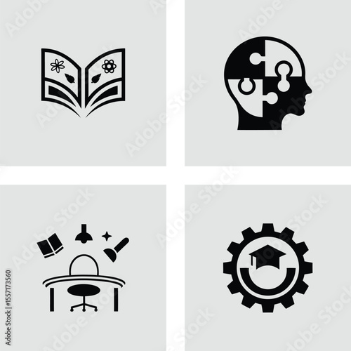 Unlocking Potential Education, Learning, and Knowledge Icons