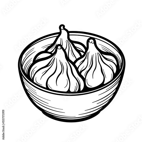 Chinese dumpling basket line art, culinary illustration design
