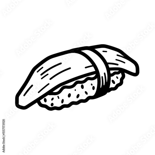 Japanese sushi roll icon line art, culinary illustration design