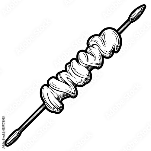 Greek souvlaki skewer line art, culinary illustration food art