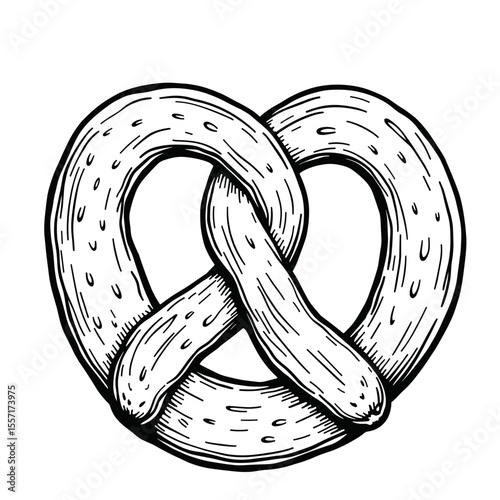 Line art German pretzel with mustard, food illustration with copyspace