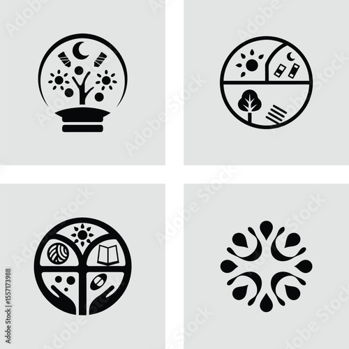 Circular Wellness Icons Holistic Health, Lifestyle, and Nature Symbols