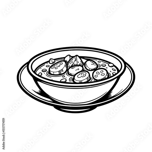 Chilean cazuela line art, traditional stew illustration for culinary design