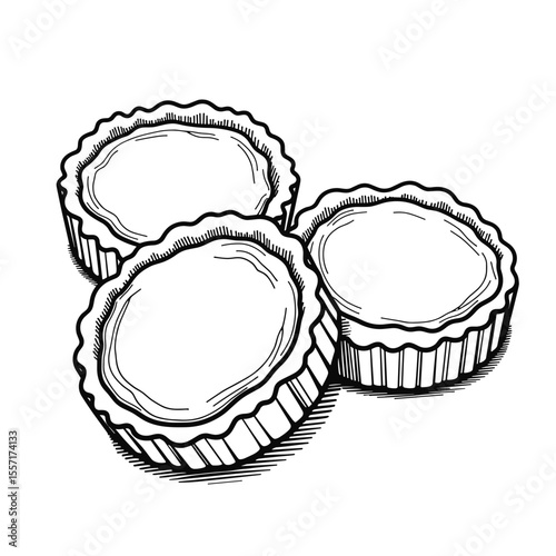 Canadian Butter Tarts in Line Art Style, Dessert Illustration for Culinary Design