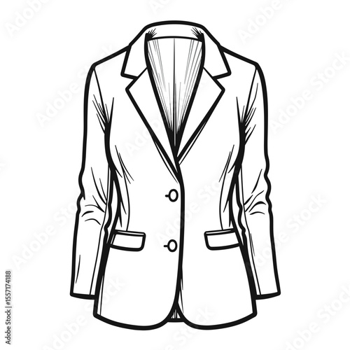 Plus-size blazer line art, tailored fashion design illustration