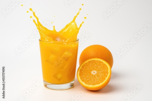 Chilled Fresh Orange Juice Served with Ice Cubes