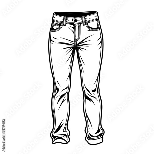 Line art relaxed-fit boyfriend jeans illustration with bold outlines, fashion sketch