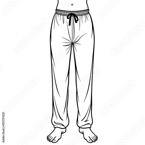 Line Art of Soft Elastic Waist Pajama Pants, Fashion Design Illustration