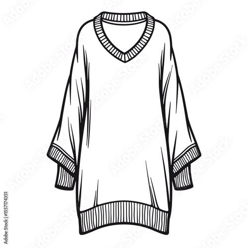 Line art of relaxed-fit poncho-style sweater, fashion design illustration
