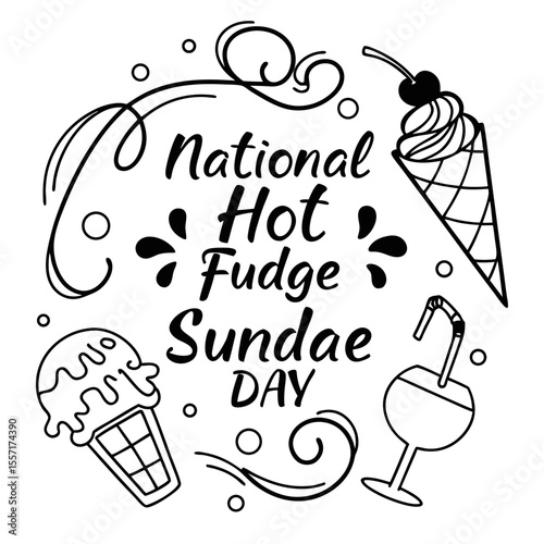 NATIONAL HOT FUDGE SUNDAE DAY vector illustration