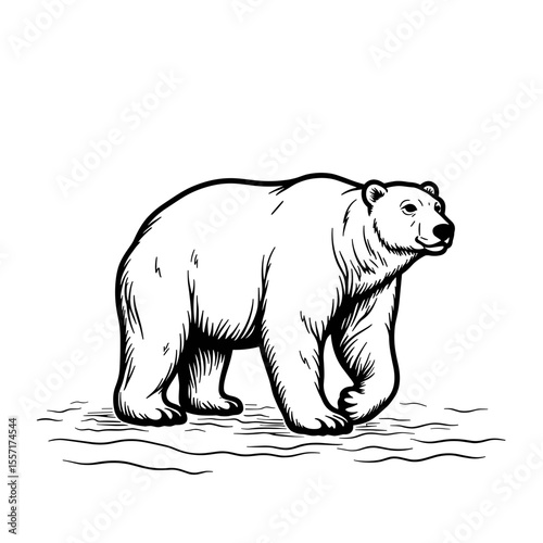 Polar bear line art illustration - wildlife conservation, arctic animal depiction
