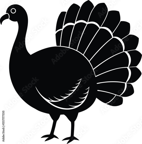 Side View of Black Turkey Silhouette with Fan Tail