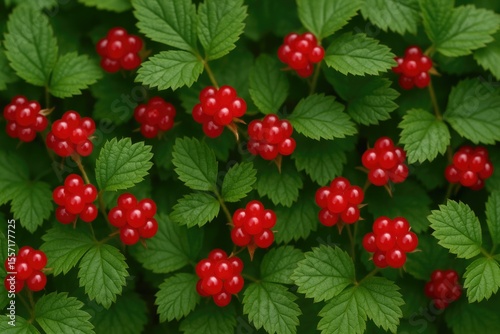 Wild red berry known as Rubus saxatilis or Stone bramble