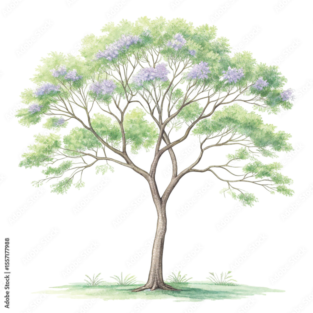 Obraz premium Green Tree Botanical Landscape Minimal Clipart Watercolor 