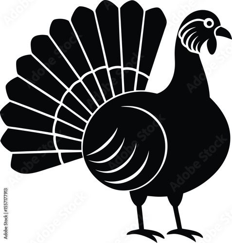 Black Silhouette of Thanksgiving Turkey Bird in Side Profile
