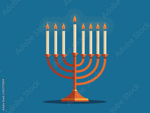 Hanukkah flat vector illustration isolated on a blue background Traditional jewish holiday greeting card design