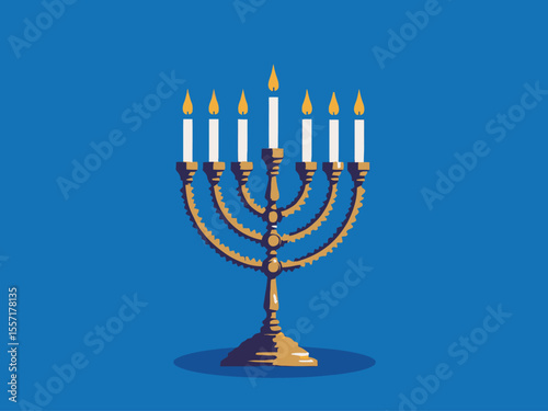 Hanukkah flat vector illustration isolated on a blue background Traditional jewish holiday greeting card design