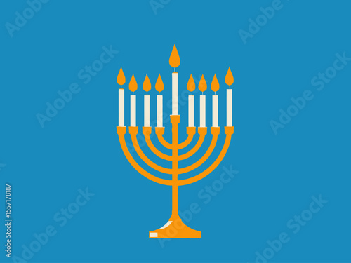 Hanukkah flat vector illustration isolated on a blue background Traditional jewish holiday greeting card design