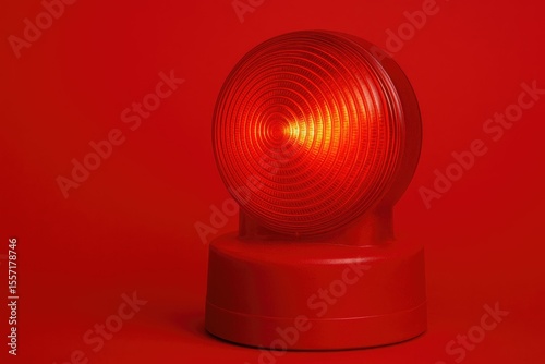 Bright red background featuring a warning light structure