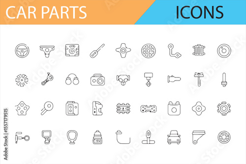Simple Icons for Car Engines, Tires, and Automotive Tools