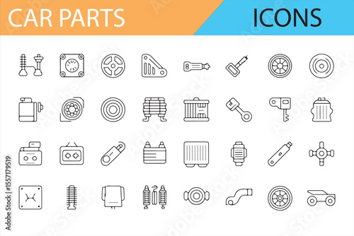 Complete Icon Set for Automotive Parts and Car Repair Systems