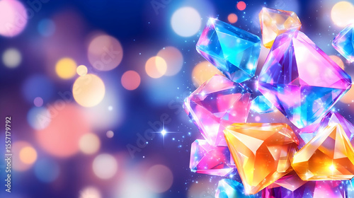Sparkling gems, glittering bokeh background, website banner
