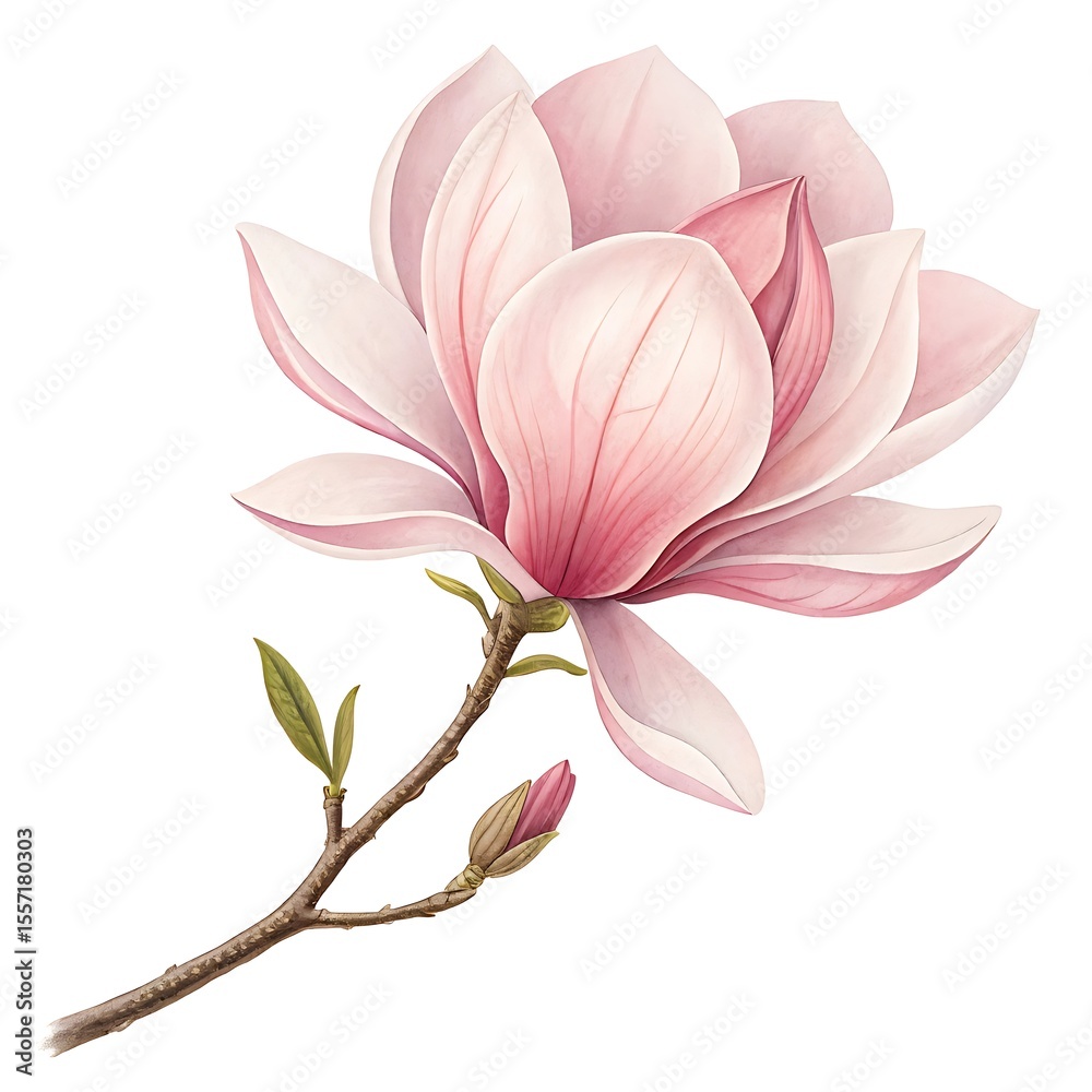 Fototapeta premium pink magnolia flower icon on white background
