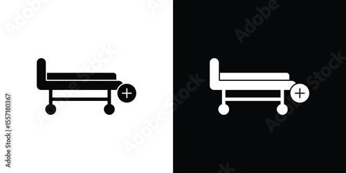 Hospital bed icon. Black Silhouette. Graphic illustration.