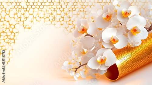 White orchids gold tube geometric background design