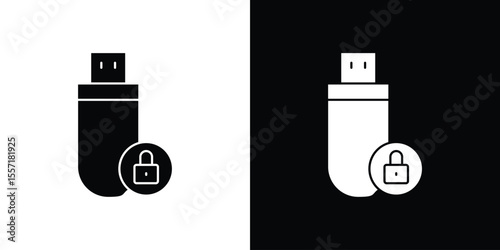 Pendrive security icon. Black Silhouette. Graphic illustration.