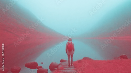 Stepping into misty dreams, a lone figure gazes across the ethereal fog, celebrating Lost Sock Memorial Day tranquility