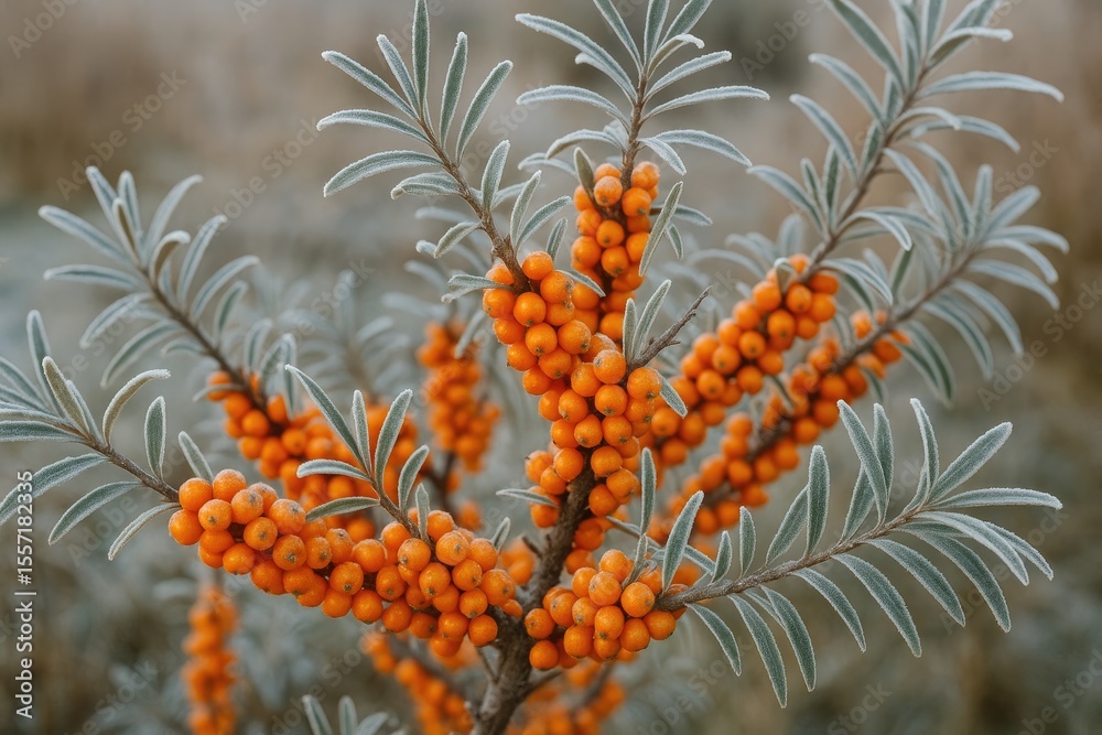 A chilly autumn morning showcasing Sea Buckthorn A chilly autumn morning showcasing Sea Buckthorn