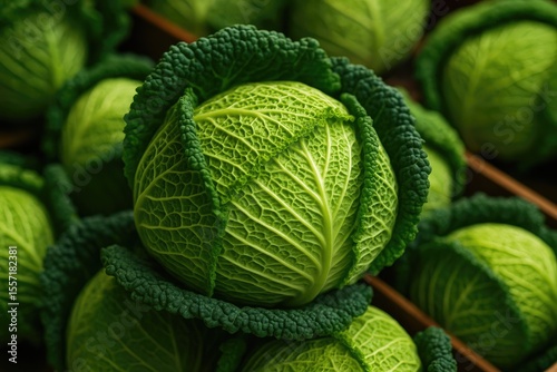 Crunchy green vegetable known as savoy cabbage