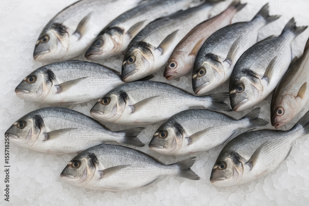 Fresh seafood showcased at a marketplace with fish awaiting buyers Fresh seafood showcased at a marketplace with fish awaiting buyers