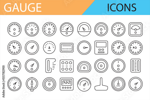 Flat Design Icons for Monitoring Systems, Gauges, and Meters