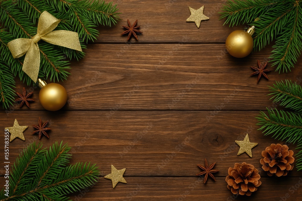 Fototapeta premium Festive holiday arrangement on rustic wooden surface