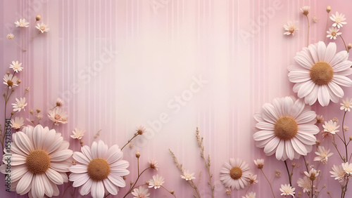 Beige Center Daisies and Dry Grass on Soft Pink Gradient Background