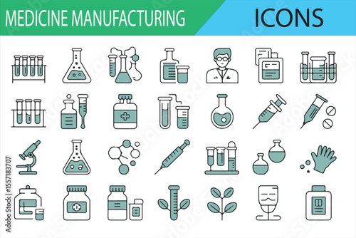 Medical and Pharmaceutical Icons for Manufacturing and Testing