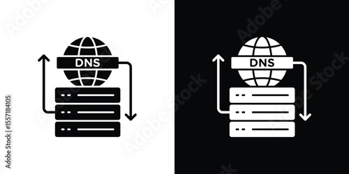 DNS icon. Black Silhouette. Graphic illustration.