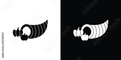 Cornucopia icon. Black Silhouette. Graphic illustration.