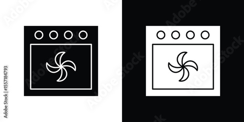 Convection turbofan stove icon. Black Silhouette. Graphic illustration.