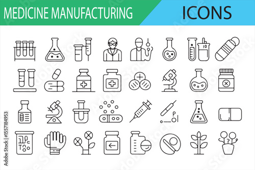 Icon Collection for Pharmaceutical Research, Drugs, and Manufacturing