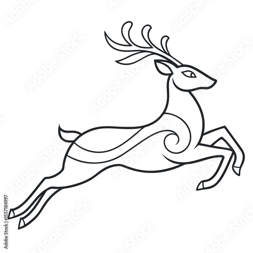 Elegant Reindeer Silhouette with Swirling Decorative Lines for Winter Holidays