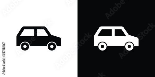 Compact car icon. Black Silhouette. Graphic illustration.