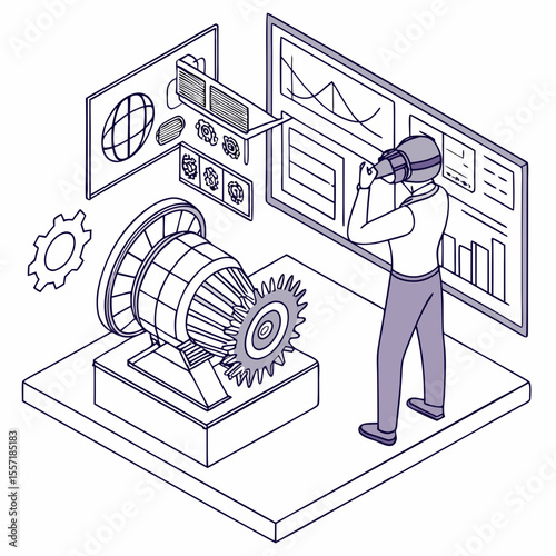 
a man wearing a virtual reality headset looking through a device