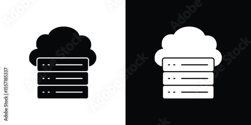 Cloud server icon. Black Silhouette. Graphic illustration.